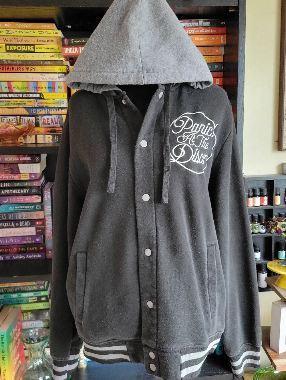 Panic! At The Disco Black Snap Up Varsity Style Hooded Jacket Size Medium